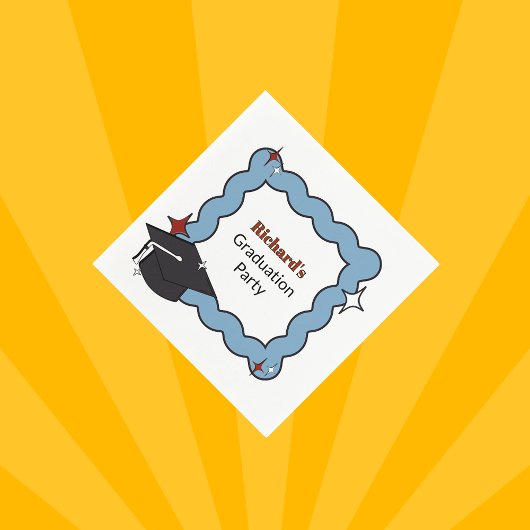 Retro lichtblauwe kronkelende jongen afstudeerfees servet