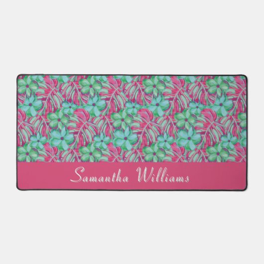 Retro Lichtroze en groene bloemen Bureaumat (Voorkant)