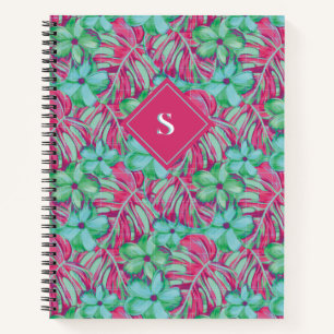 Retro Lichtroze en groene bloemen Notitieboek