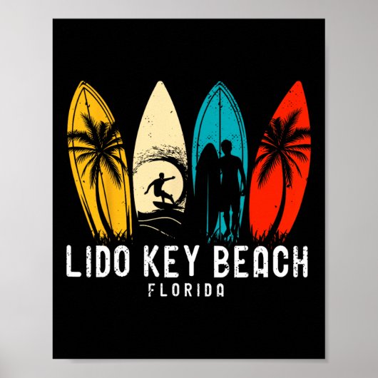 Retro Lido Key Beach Florida Surfboarder Design Fo Poster (Voorkant)