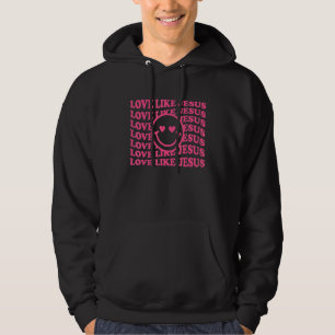 Retro Liefde Als Jezus Gelukkig Gezicht Preppy Es Hoodie
