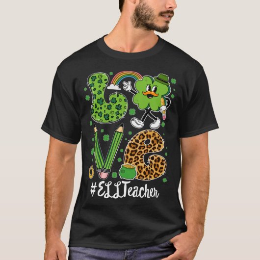 Retro Liefde ELL Leraar St Patrick's Day Lucky T-shirt (Voorkant)