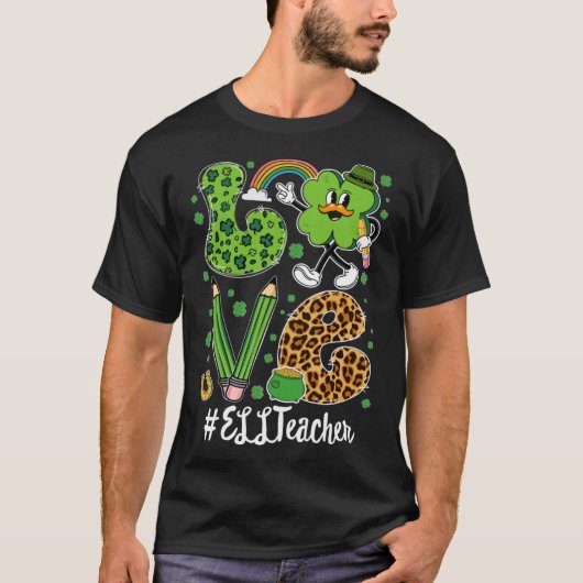 Retro Liefde ELL Leraar St Patrick's Day Lucky T-shirt (Voorkant)