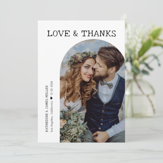 Retro Liefde en Bedankt Witte Boog 2 Foto Bruiloft (Staand voorkant)