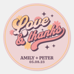 Retro Liefde en Dank Groovy Tekst Bedankt Ronde Sticker
