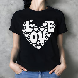 Retro Liefde Hart Zwart Vrouwen Valentijnsdag T-shirt