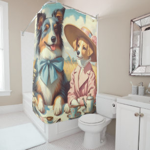 Retro Liefde Honden Olieverfschilderij Douchegordijn