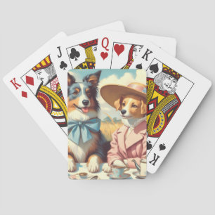 Retro Liefde Honden Olieverfschilderij Pokerkaarten