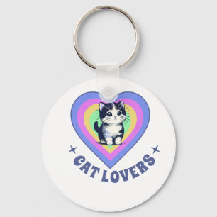 Retro Liefde Katten Illustratie voor Kat Liefhebbe Sleutelhanger