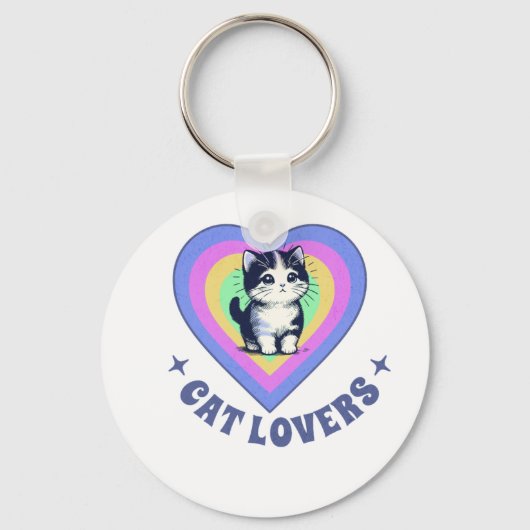 Retro Liefde Katten Illustratie voor Kat Liefhebbe Sleutelhanger (Voorkant)