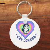 Retro Liefde Katten Illustratie voor Kat Liefhebbe Sleutelhanger (Voorkant)