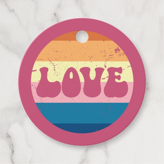 Retro Liefde Typografie Op Sunset Stripes Bedankjes Labels (Voorkant)