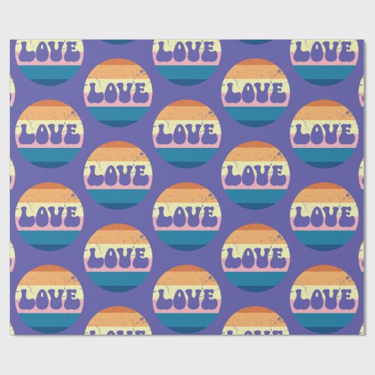 Retro Liefde Typografie Op Sunset Stripes Cadeaupapier (Vlak)