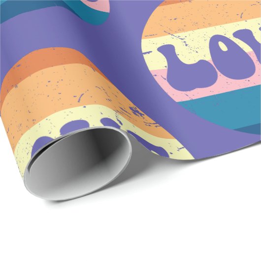 Retro Liefde Typografie Op  Sunset Stripes Cadeaupapier (Rol Hoek)
