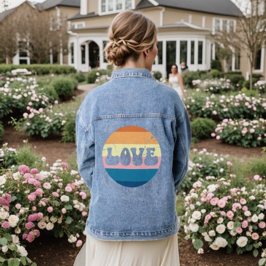 Retro Liefde Typografie Op  Sunset Stripes Denim Jacket (Huwelijk Achterkant)