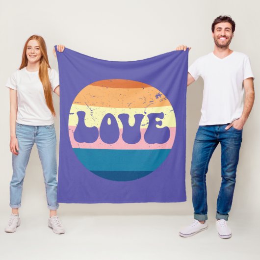 Retro Liefde Typografie Op  Sunset Stripes Fleece Deken (In situ)