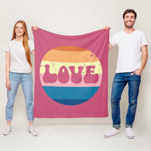 Retro Liefde Typografie Op  Sunset Stripes Fleece Deken (In situ)