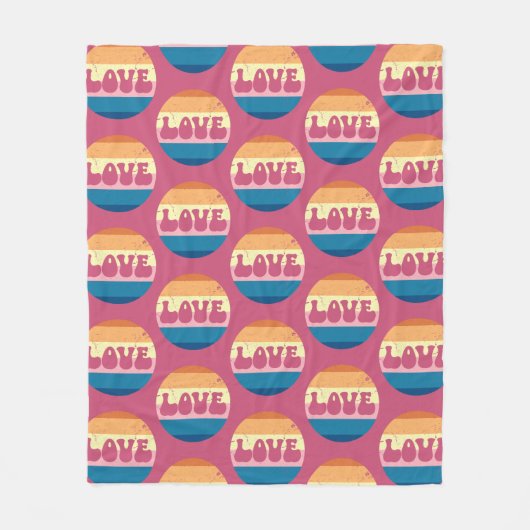 Retro Liefde Typografie Op Sunset Stripes Fleece Deken (Voorkant)
