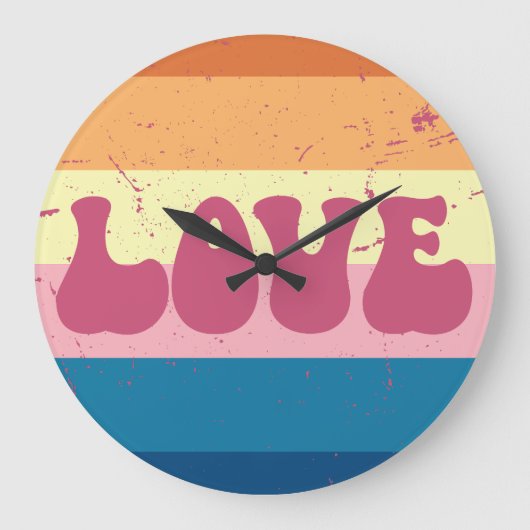 Retro Liefde Typografie Op Sunset Stripes Grote Klok (Voorkant)