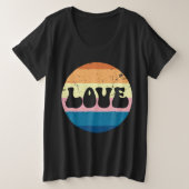 Retro Liefde Typografie Op  Sunset Stripes Grote Maat T-shirt (Design voorkant)