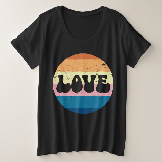 Retro Liefde Typografie Op  Sunset Stripes Grote Maat T-shirt (Design voorkant)