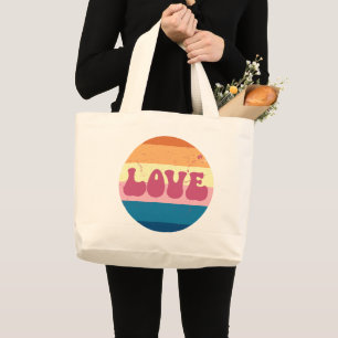 Retro Liefde Typografie Op  Sunset Stripes Grote Tote Bag