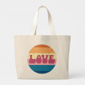 Retro Liefde Typografie Op  Sunset Stripes Grote Tote Bag (Achterkant)