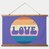 Retro Liefde Typografie Op  Sunset Stripes Hangend Wandkleed (Voorkant)