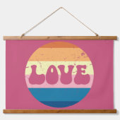Retro Liefde Typografie Op  Sunset Stripes Hangend Wandkleed (Voorkant)