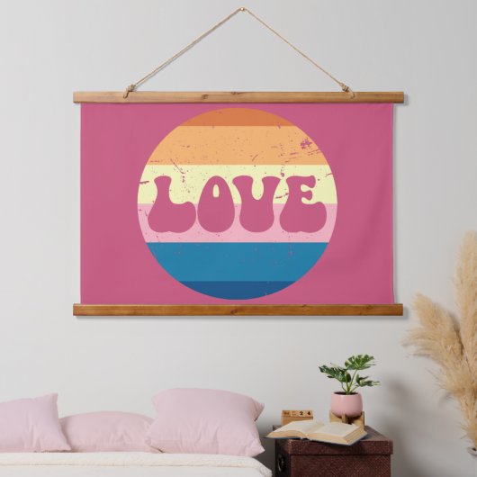 Retro Liefde Typografie Op  Sunset Stripes Hangend Wandkleed (Slaapkamer)