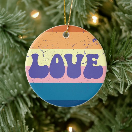 Retro Liefde Typografie Op  Sunset Stripes Keramisch Ornament (Boom)