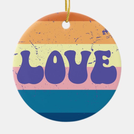 Retro Liefde Typografie Op  Sunset Stripes Keramisch Ornament (Voorkant)