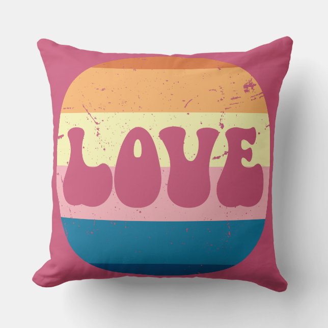 Retro Liefde Typografie Op  Sunset Stripes Kussen (Voorkant)