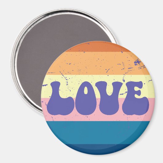 Retro Liefde Typografie Op  Sunset Stripes Magneet (Voorkant / Achterkant)