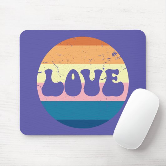 Retro Liefde Typografie Op  Sunset Stripes Muismat (Met muis)