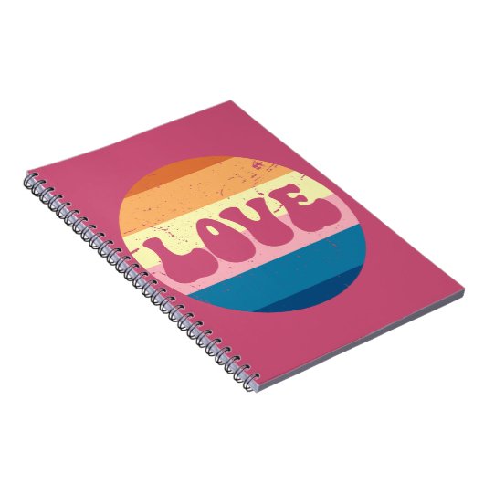 Retro Liefde Typografie Op  Sunset Stripes Notitieboek (Rechterzijde)