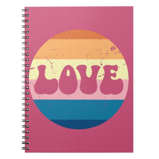 Retro Liefde Typografie Op Sunset Stripes Notitieboek (Voorkant)
