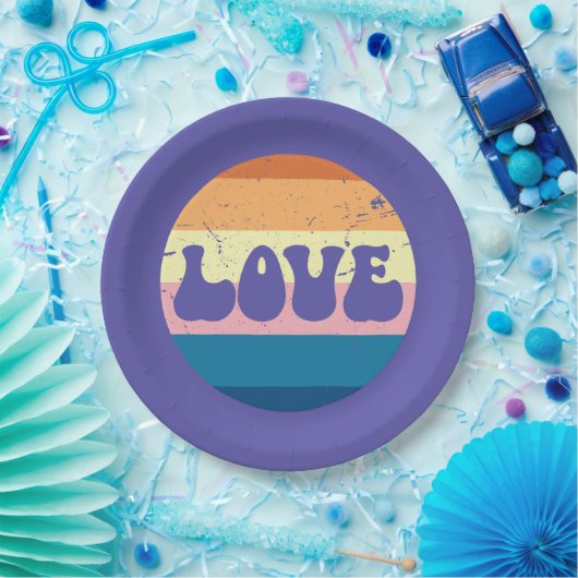 Retro Liefde Typografie Op  Sunset Stripes Papieren Bordje (Feest)