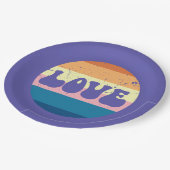 Retro Liefde Typografie Op  Sunset Stripes Papieren Bordje (Gekanteld)