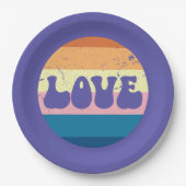 Retro Liefde Typografie Op  Sunset Stripes Papieren Bordje (Voorkant)