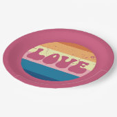 Retro Liefde Typografie Op  Sunset Stripes Papieren Bordje (Gekanteld)