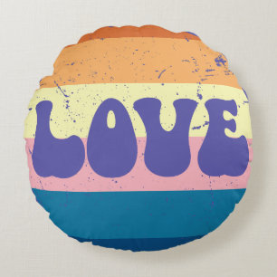 Retro Liefde Typografie Op  Sunset Stripes Rond Kussen