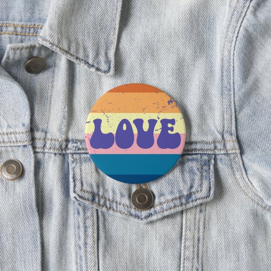 Retro Liefde Typografie Op  Sunset Stripes Ronde Button 7,6 Cm (In situ)