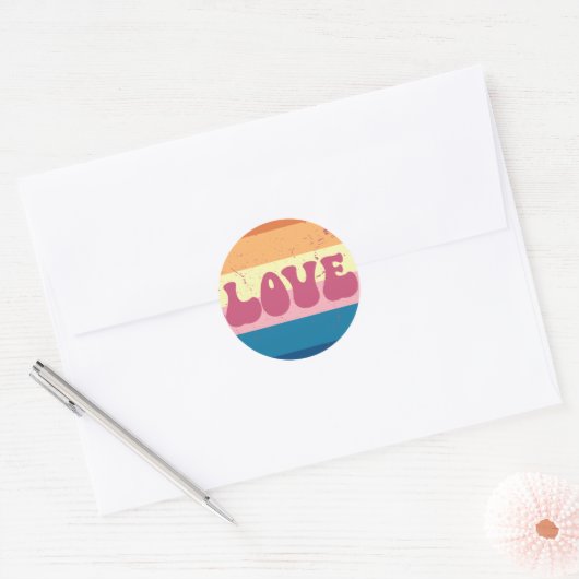 Retro Liefde Typografie Op  Sunset Stripes Ronde Sticker (Envelop)