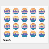 Retro Liefde Typografie Op  Sunset Stripes Ronde Sticker (Vel)