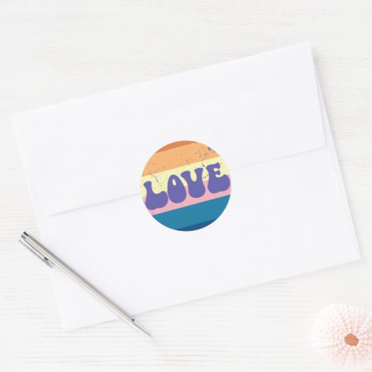 Retro Liefde Typografie Op  Sunset Stripes Ronde Sticker (Envelop)