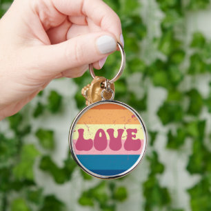 Retro Liefde Typografie Op  Sunset Stripes Sleutelhanger