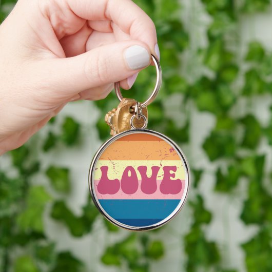 Retro Liefde Typografie Op  Sunset Stripes Sleutelhanger (Hand)