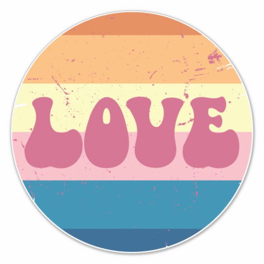 Retro Liefde Typografie Op Sunset Stripes Sticker (Voorkant)