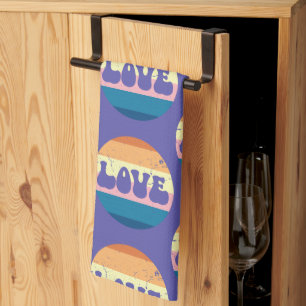 Retro Liefde Typografie Op  Sunset Stripes Theedoek